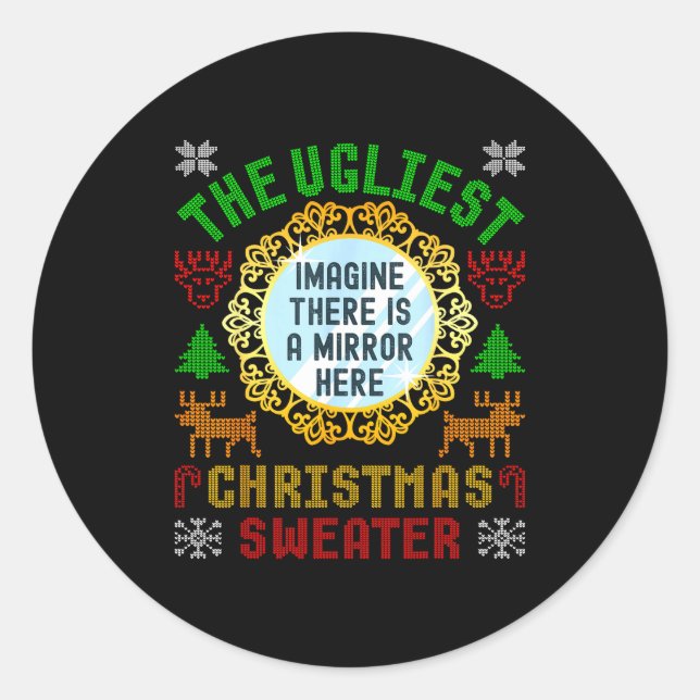 Sticker Rond The Ugliest Christmas Sweater With An Image Of A M (Devant)