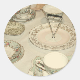 Sticker Rond thé vintage, set de thé chinois shabby chic
