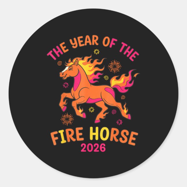 Sticker Rond The Year Of The Fire Horse 2026 Celebration Design (Devant)