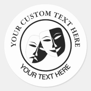 Sticker Rond Théâtre Masque Comédie Tragédie Noir Blanc Per
