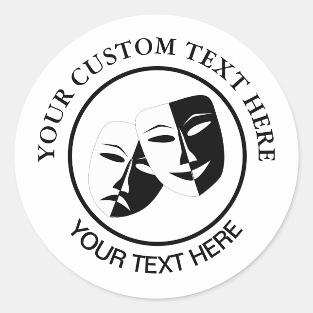 Sticker Rond Théâtre Masque Comédie Tragédie Noir Blanc Personn (Devant)