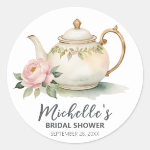 Sticker Rond Théière florale aquarelle tendance Cadeau de douch
