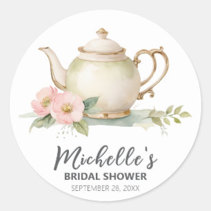 Sticker Rond Théière florale aquarelle tendance Cadeau de maria