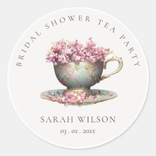 Sticker Rond Théière florale en or rose pour la fête de mariage