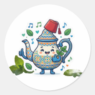 Sticker Rond Théière marocaine heureuse Art - Kaw