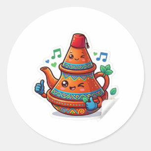 Sticker Rond Théière marocaine Kawaii - Bâton Berred mignon