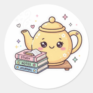 Sticker Rond Théière Mignonne Kawaii Cahier de Notes Autocollan
