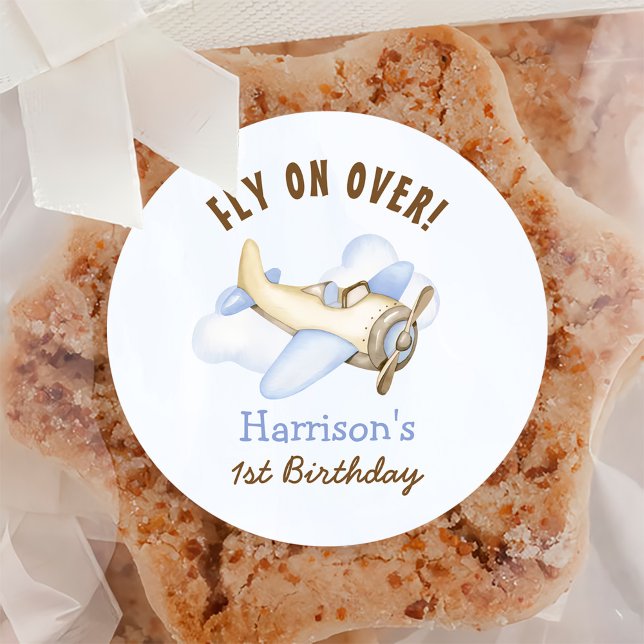Sticker Rond Thème 1er anniversaire de l'avion de Cute Boy (Créateur téléchargé)