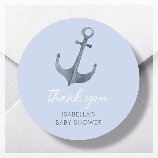 Sticker Rond Thème Ancre Voile Merci Baby shower Favoriser (Créateur téléchargé)