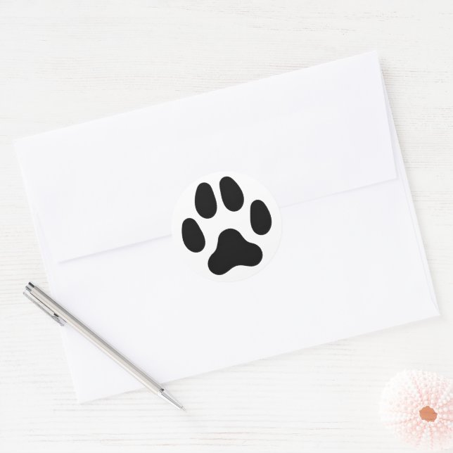 Sticker Rond Thème animal Empreinte de patte chien (noir) (Enveloppe)