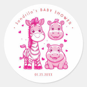 Sticker Rond Thème Animaux Safari Rose Fête d'anniversaire fill