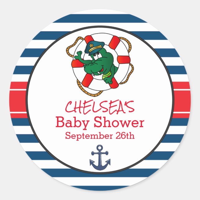 Sticker Rond Thème Baby shower de l'alligator marin mignon (Devant)