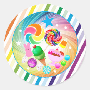 Sticker Rond Thème bonbon, chocolat, nourriture, beignets, part