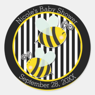 Sticker Rond Thème Bumble Noir Blanc Jaune Baby Shower