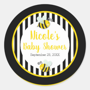 Sticker Rond Thème Bumble Noir Blanc Jaune Bébé Shower