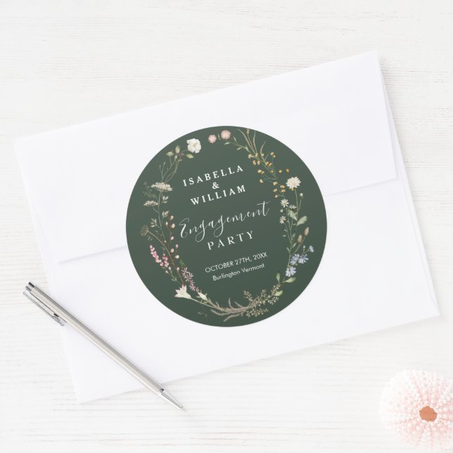 Sticker Rond Thème champêtre de mariage de fiançailles Bohème F (Enveloppe)