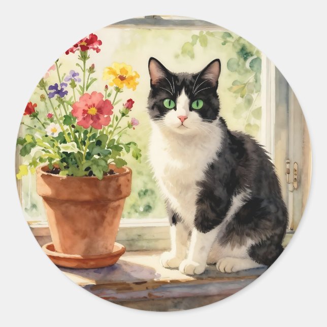 Sticker Rond Thème Chat et Fleur (Devant)