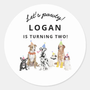 Sticker Rond Thème Chien Faisons Pawty Chien Fête d'anniversair