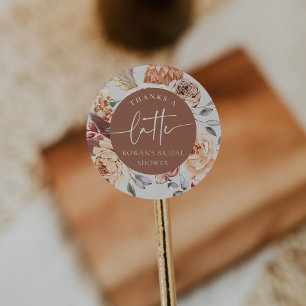 Sticker Rond Thème de café floral "Merci un latte" Fête des mar