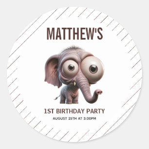 Sticker Rond Thème de ferme éléphant fou mignon 1er anniversair