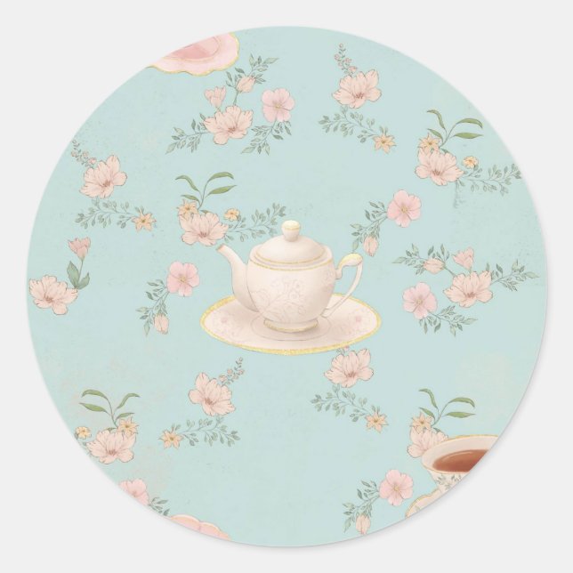 Sticker Rond Thème de fête chic décontracté pour un thé (Devant)