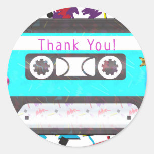 Sticker Rond Thème de fête d'anniversaire cassette rétro 80's 9