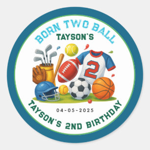 Sticker Rond Thème de fête d'anniversaire de 2 ans pour garçon