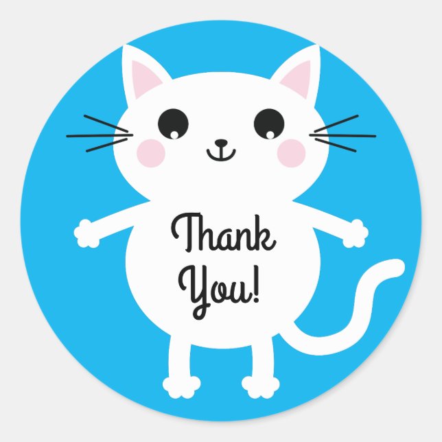 Sticker Rond Thème de fête d'anniversaire de Cat Cute Kitty (Devant)
