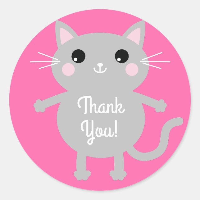 Sticker Rond Thème de fête d'anniversaire de Cat Cute Kitty (Devant)
