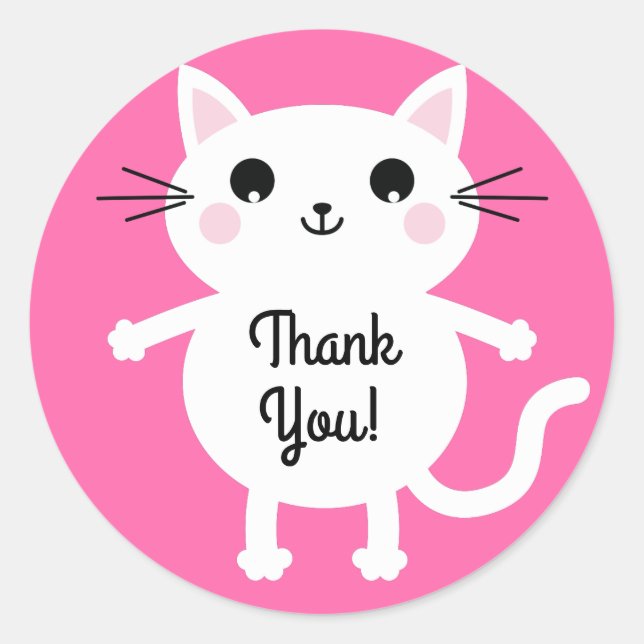 Sticker Rond Thème de fête d'anniversaire de Cat Cute Kitty (Devant)