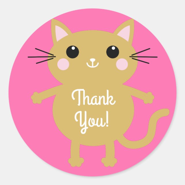 Sticker Rond Thème de fête d'anniversaire de Cat Cute Kitty (Devant)