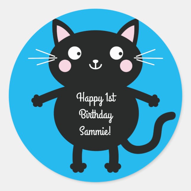 Sticker Rond Thème de fête d'anniversaire de Cat Cute Kitty (Devant)