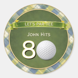 Sticker Rond Thème de golf / golf / golfeur pour anniversaire