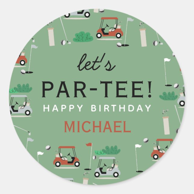 Sticker Rond Thème de golf Par-Tee Fête d'anniversaire (Devant)