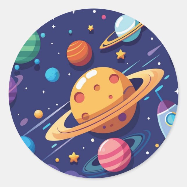 Sticker Rond Thème de l'espace et des planètes (Devant)