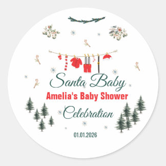 Sticker Rond Thème de Noël Santa Baby pour Baby Shower