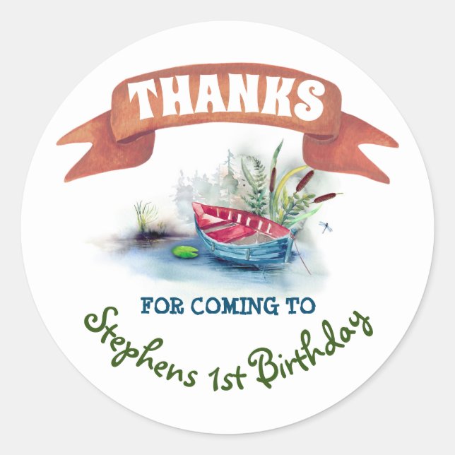 Sticker Rond Thème de pêche Anniversaire Merci (Devant)