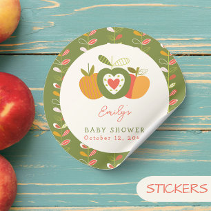 Sticker Rond Thème de pomme Whimsical Baby shower d'automne ver