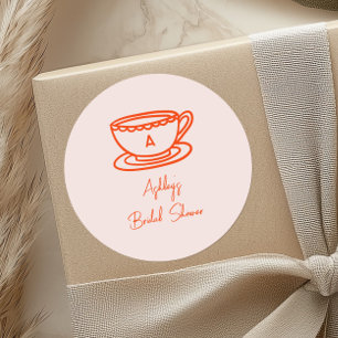 Sticker Rond Thème de thé de douche de mariée gribouillis fanta