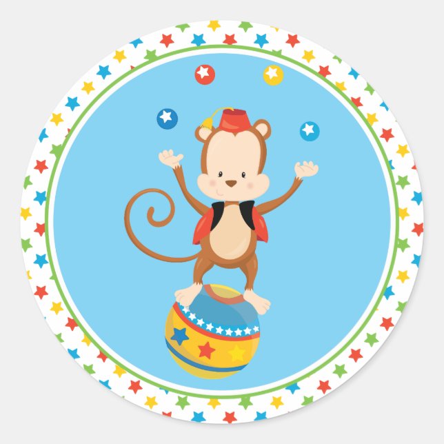 Sticker Rond Thème du cirque | Singe de cirque | Jonglage (Devant)