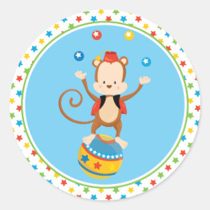 Sticker Rond Thème du cirque   Singe de cirque   Jonglage