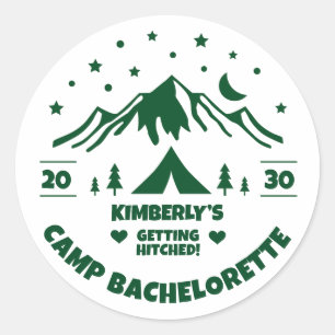 Sticker Rond Thème Enterrement de Vie de Célibataire Camping