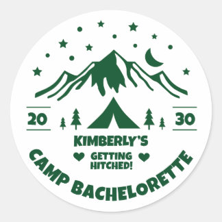 Sticker Rond Thème Enterrement de Vie de Célibataire Camping