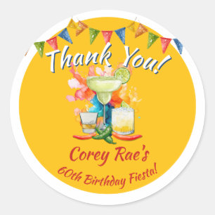 Sticker Rond Thème Fiesta Anniversaire Remerciement - 60 ans su
