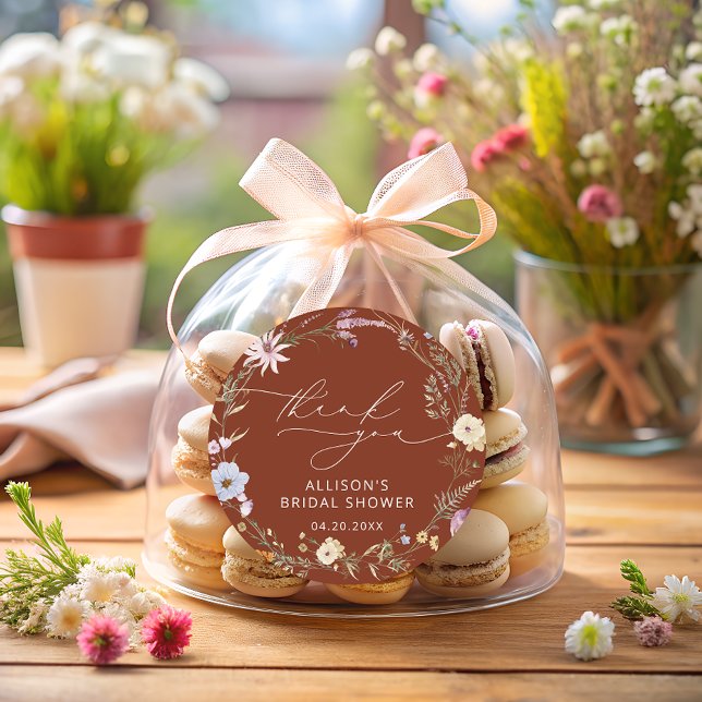 Sticker Rond Thème Fleurs Sauvages Élégantes en Terracotta pour (Créateur téléchargé)