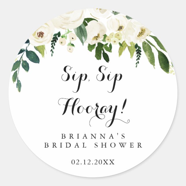 Sticker Rond Thème floral blanc verdure Sip Sip Hourra Enterrem (Devant)