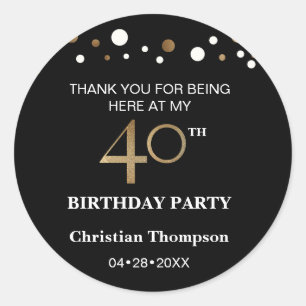 Sticker Rond Thème Gold et noir personnalisé, 40e anniversaire