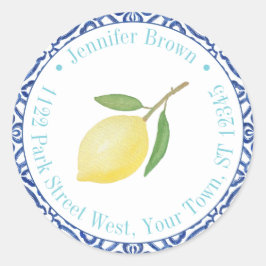 Sticker Rond Thème italien Mariage d'été Citrons Adresse de ret