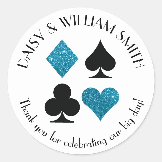 Sticker Rond Thème Las Vegas Texte personnalisé Paillettes Bleu (Devant)
