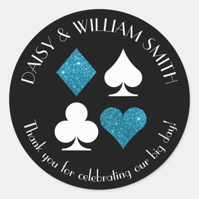 Sticker Rond Thème Las Vegas Texte personnalisé Paillettes Bleu (Devant)